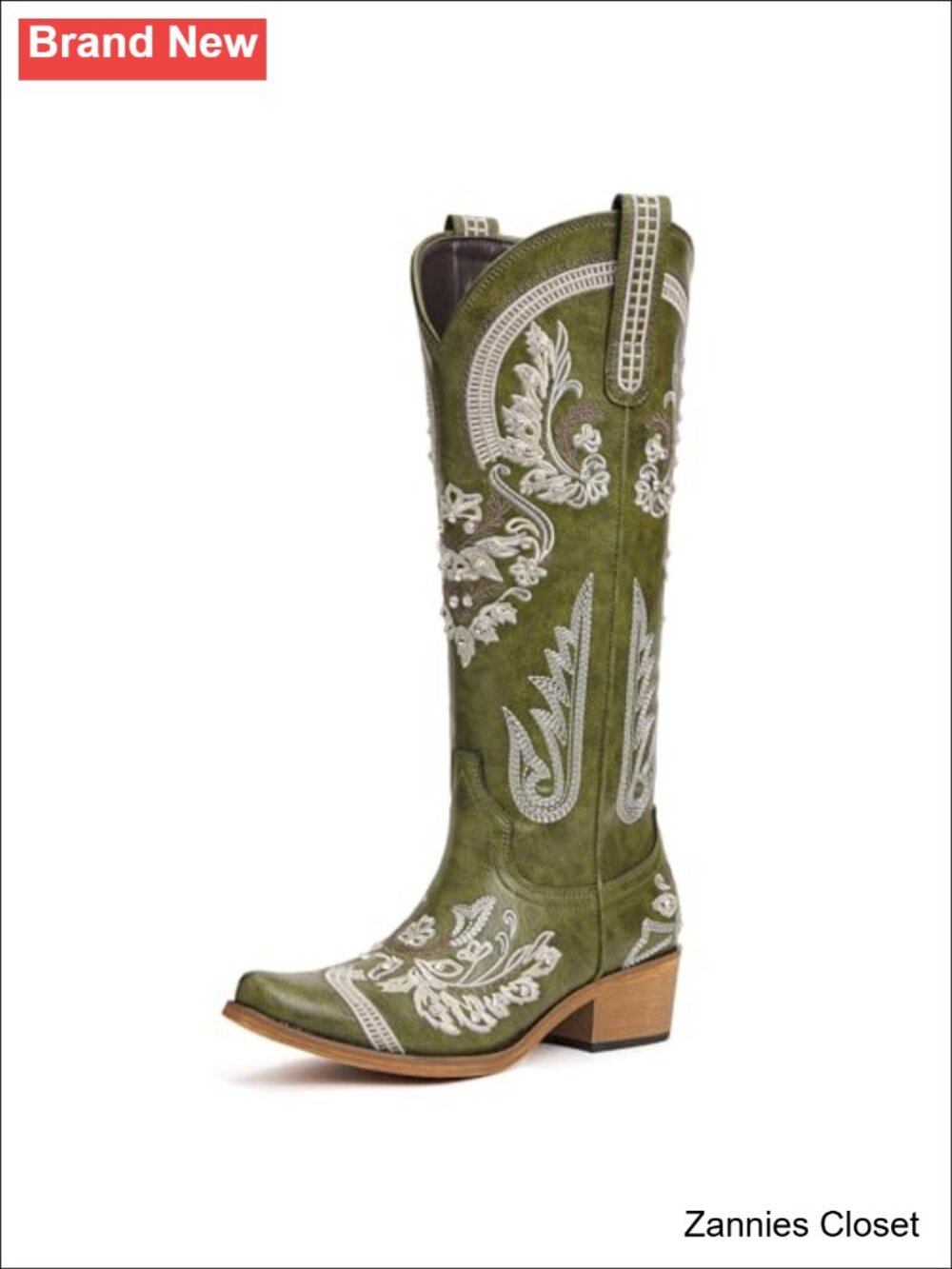 ✨ Rhinestone Knee High Western Cowgirl Boots Snip Toe Faux Leather